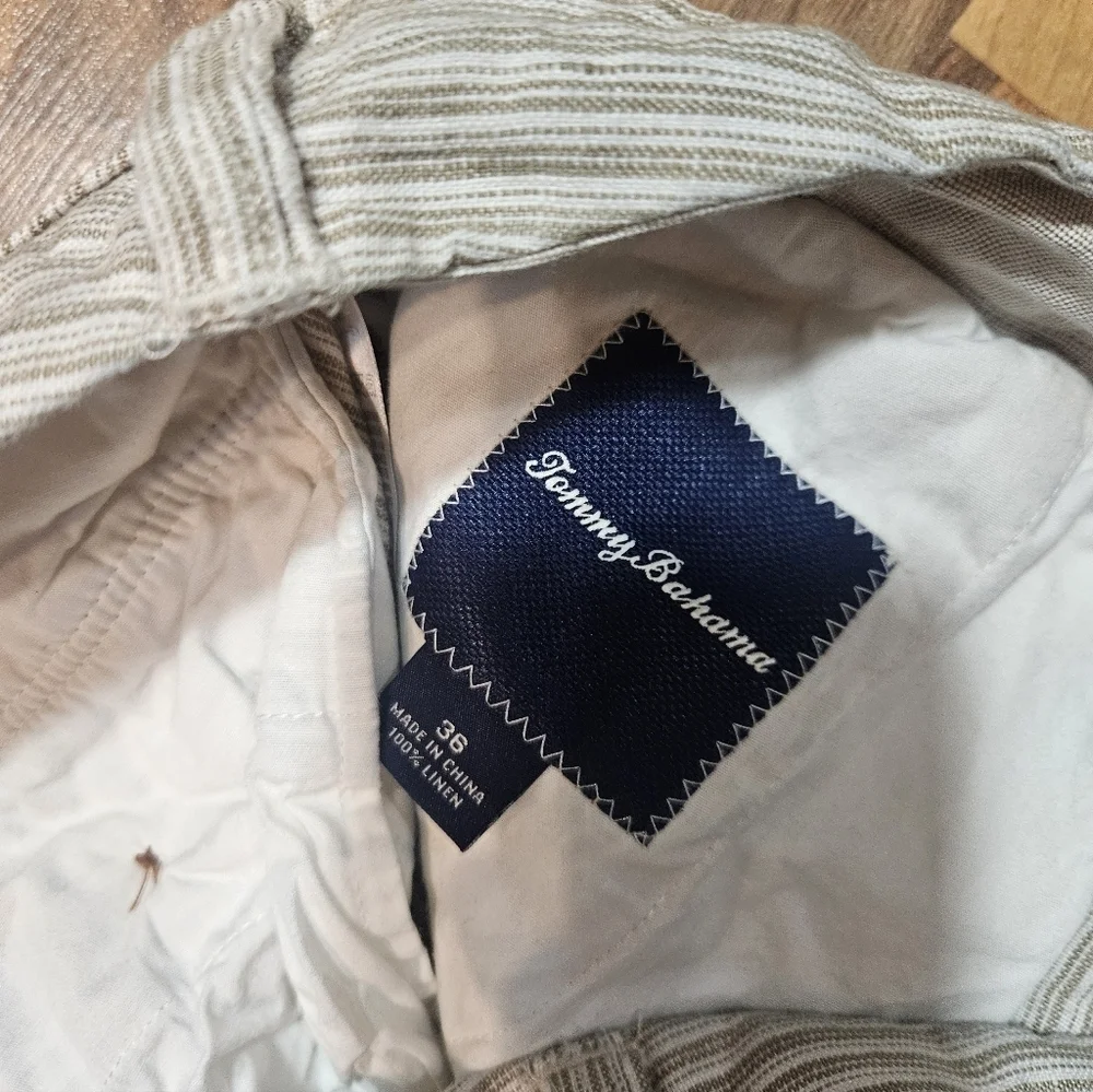 Tommy Bahama Men's 100% Linen Flat Front Shorts Brown White Striped Size 36 - Picture 3 of 7